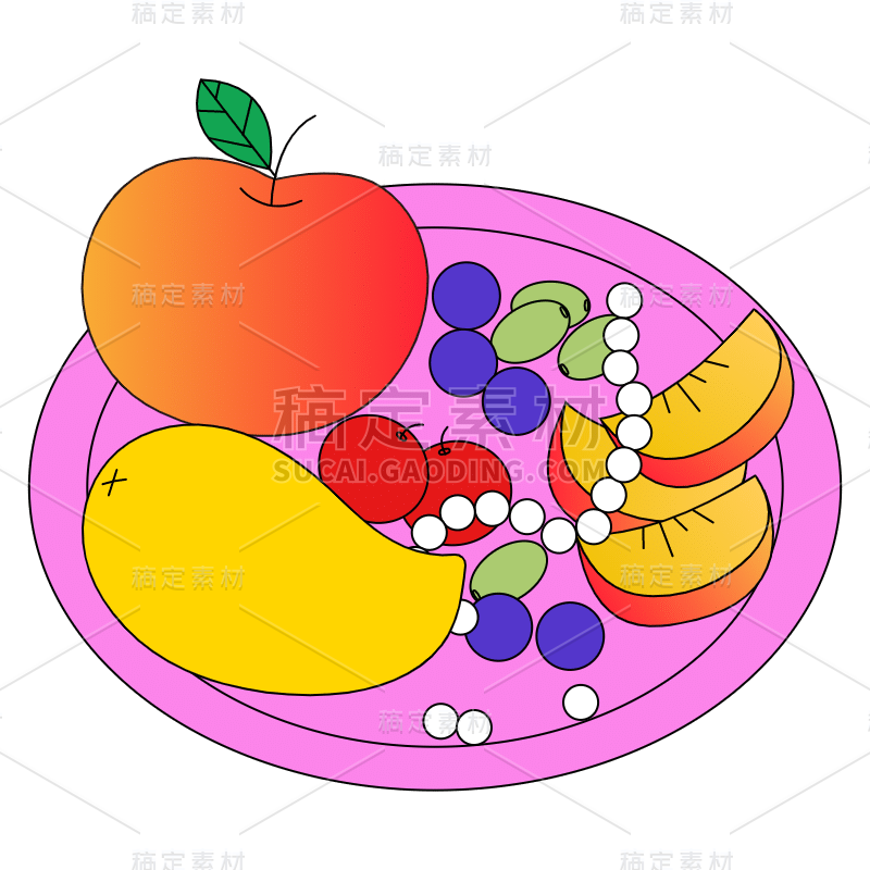 矢量-撞色水果拼盘美食贴纸-SVG3