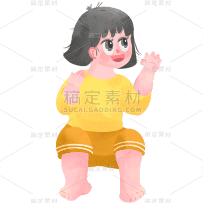 手绘肌理-感恩节人物元素贴纸-短发女儿