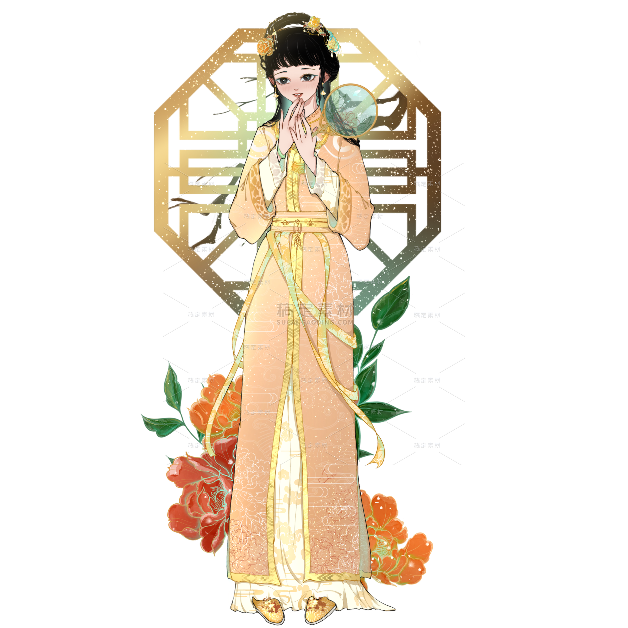 手绘中国风人物插画-女性