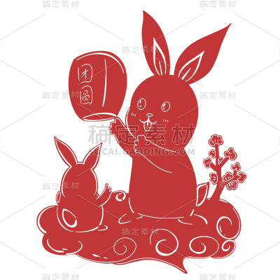 剪纸风中秋节相关贴纸-孔明灯2