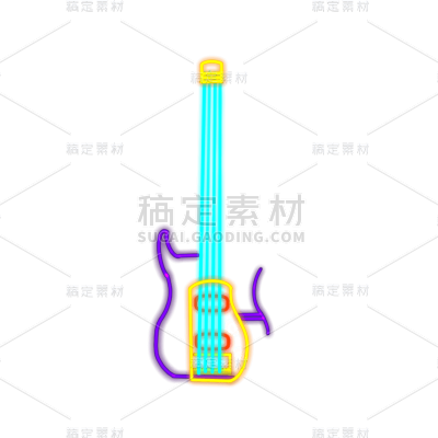 手绘-吉他霓虹灯贴纸-贝斯