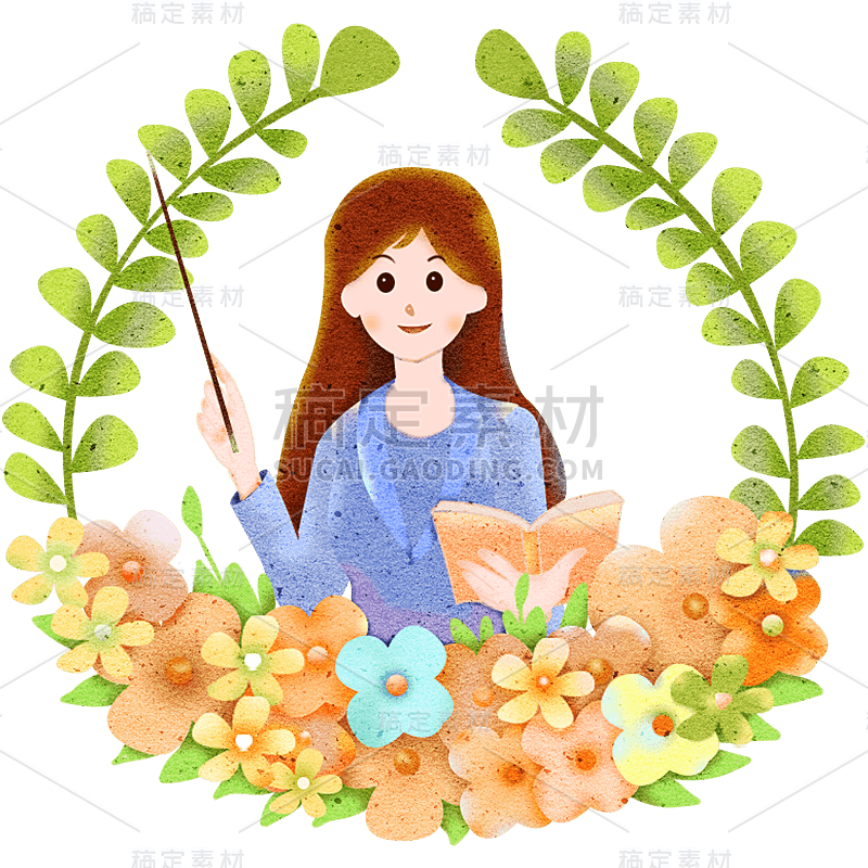 教师节手绘肌理插画-老师