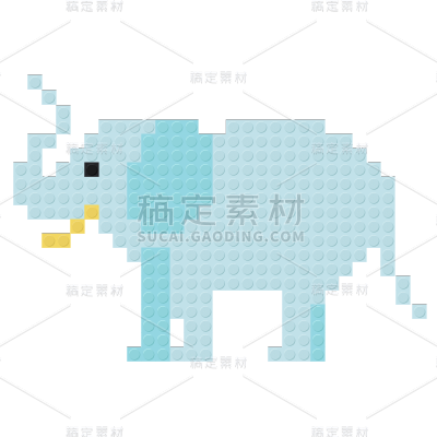扁平风-乐高动物元素-大象
