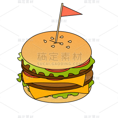 手绘-卡通美食元素贴纸-汉堡