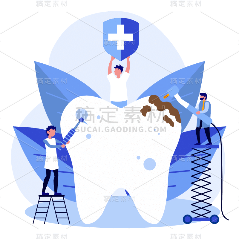 扁平风医疗牙齿健康贴纸-SVG-蛀牙