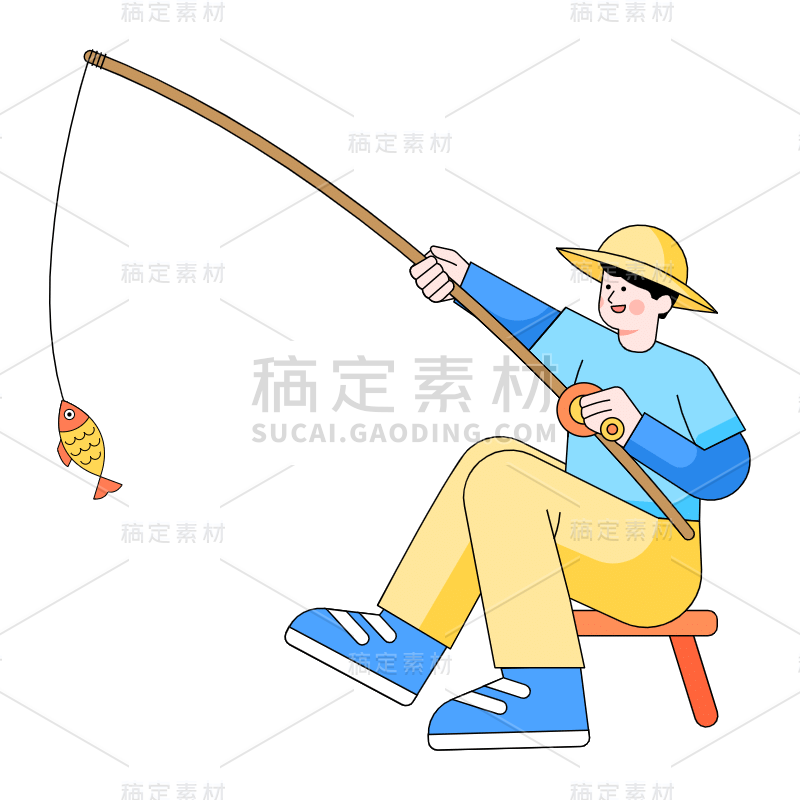 SVG-玩耍人物元素常规贴纸-钓鱼