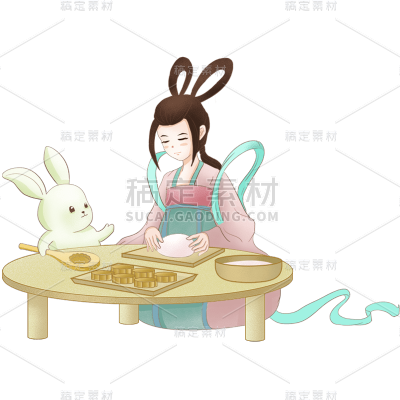 手绘国风-中秋节元素-嫦娥月兔