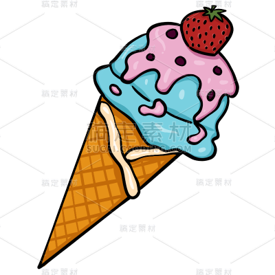 手绘-撞色描边美食元素贴纸-甜筒