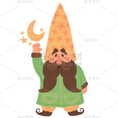 手绘-卡通巫师人物魔法元素贴纸5