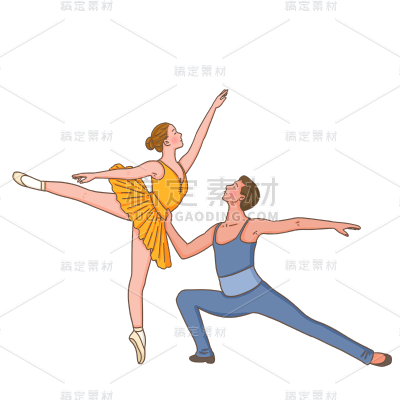 手绘-芭蕾舞者人物插画贴纸7