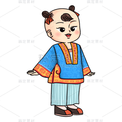 中国风-传统节气人物活动元素贴纸-蓝衣服男孩