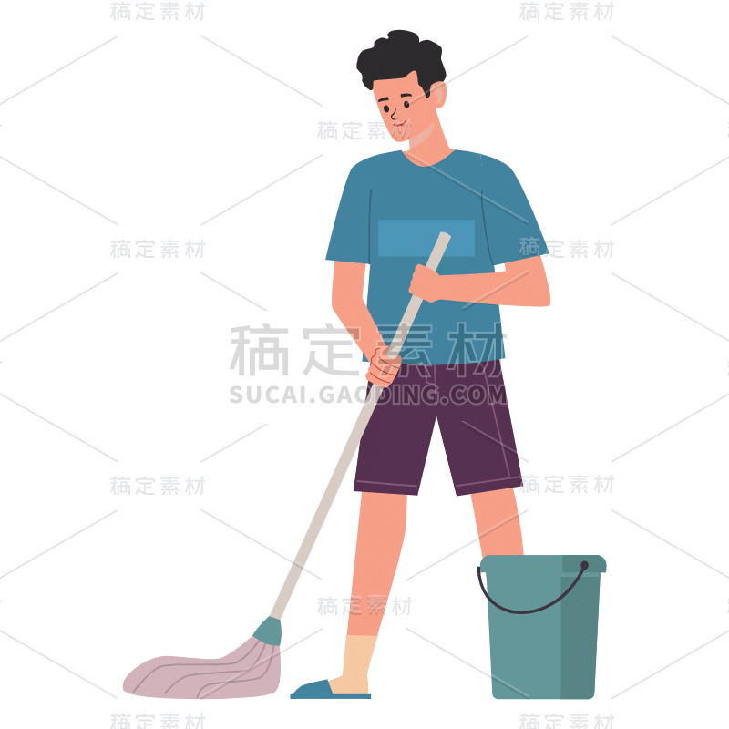 扁平-家居人物插画贴纸-SVG-拖地