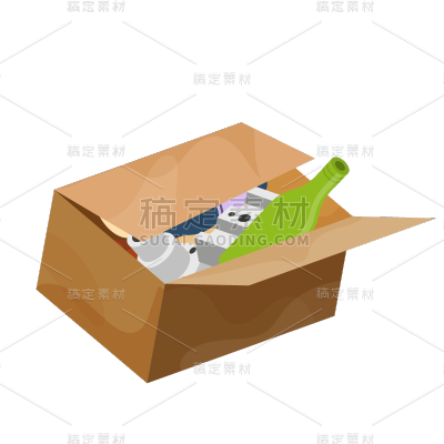 手绘-环保元素贴纸-纸箱