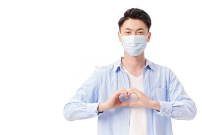 人物系列写实男人带着口罩双手比心的手势
