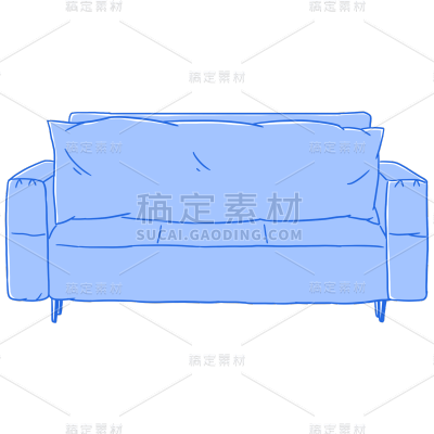手绘-蓝色线条人物场景插画贴纸沙发
