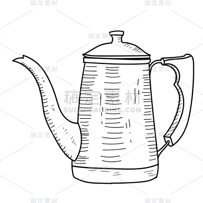 素描-咖啡系列元素-咖啡壶