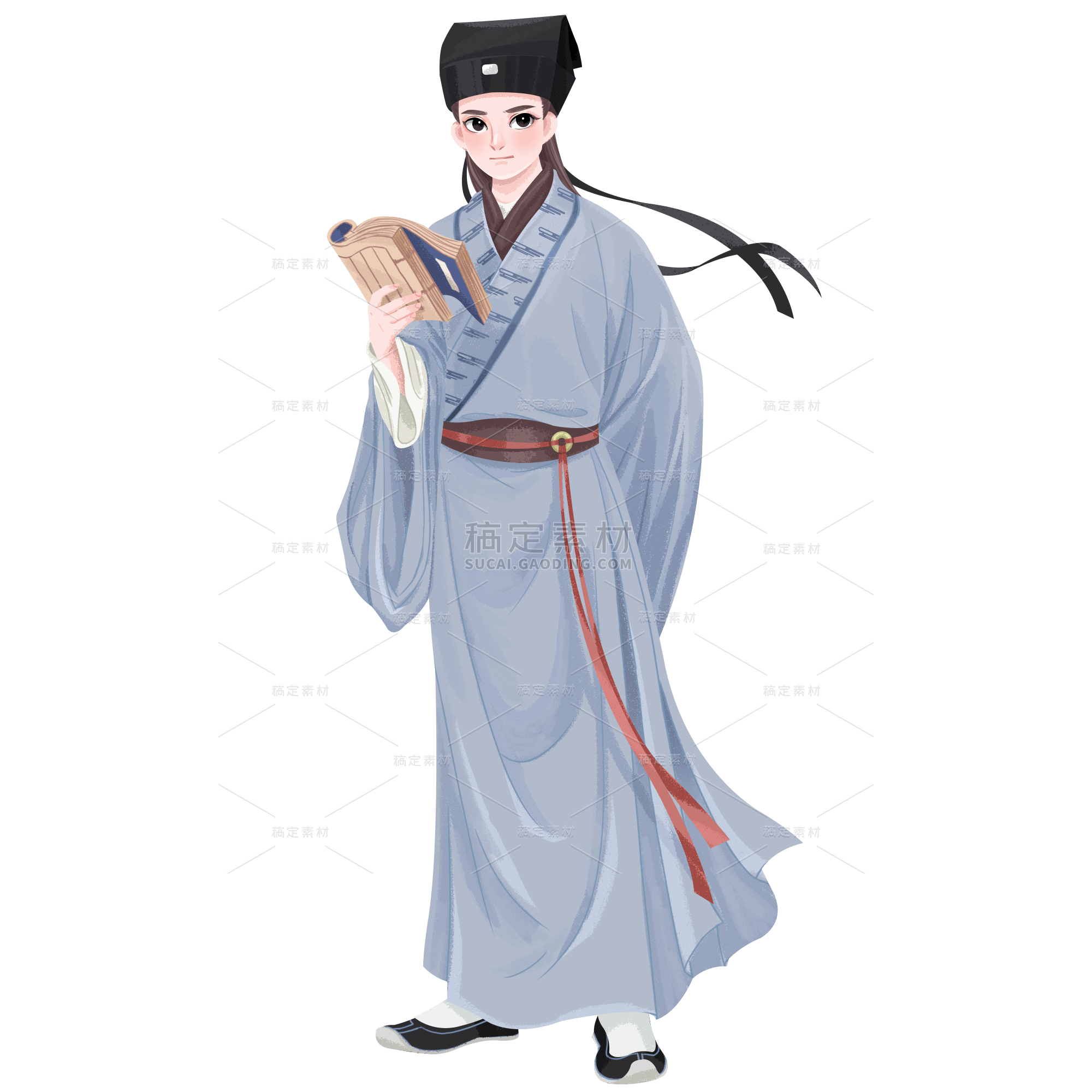 手绘-武侠元素人物插画贴纸-书生