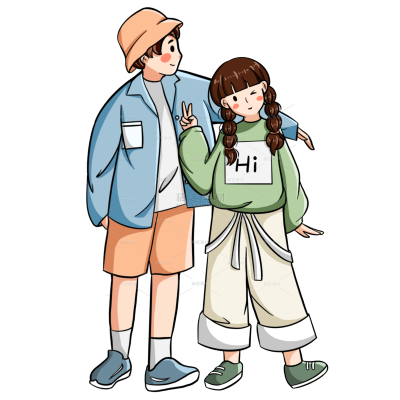 手绘情人节情侣人物元素1