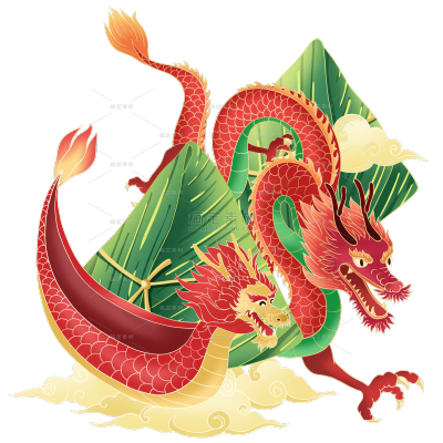 端午节龙舟和红色龙金边中国风大尺寸贴纸