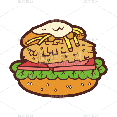 手绘-美食元素-汉堡包