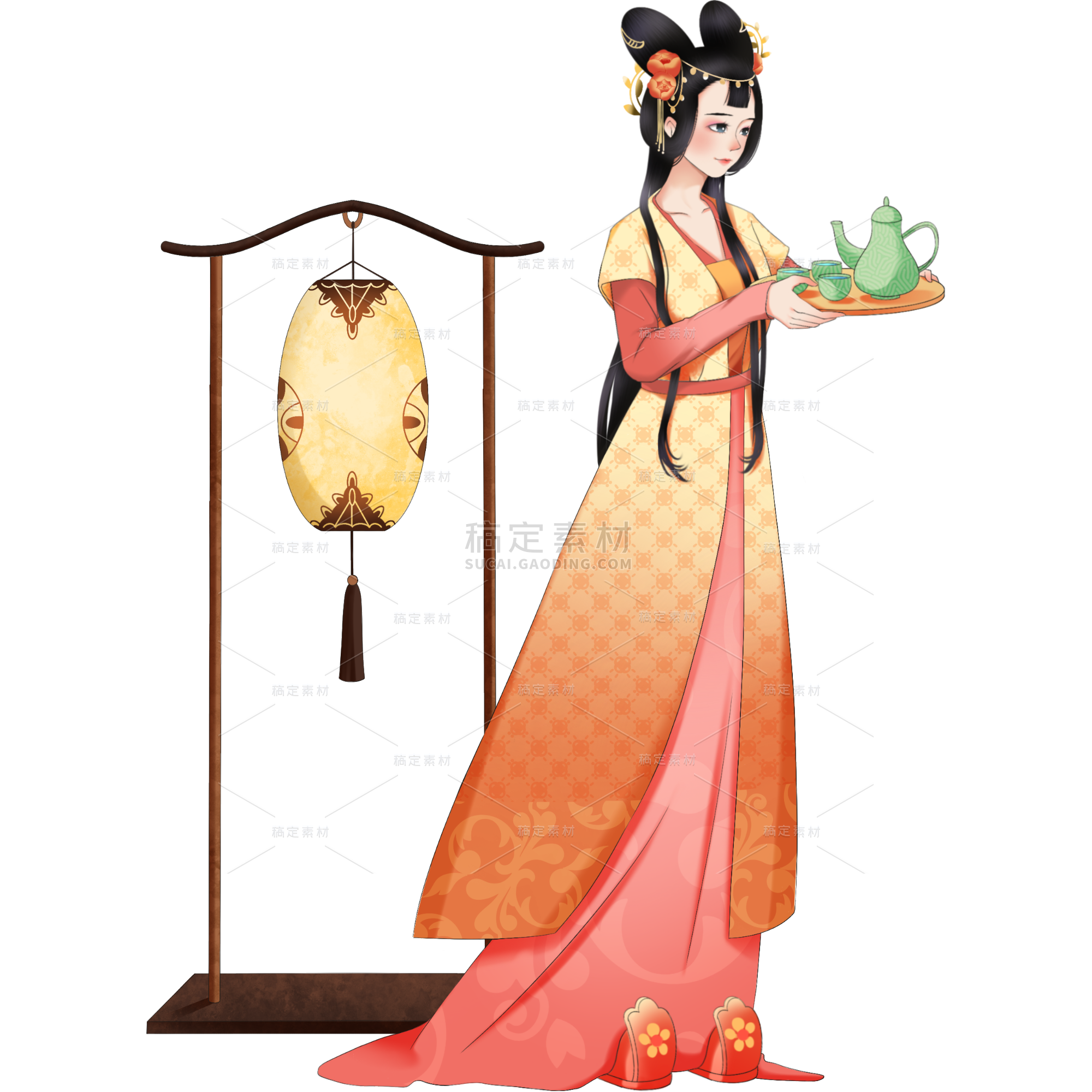 手绘-中国风人物插画贴纸-古风女性