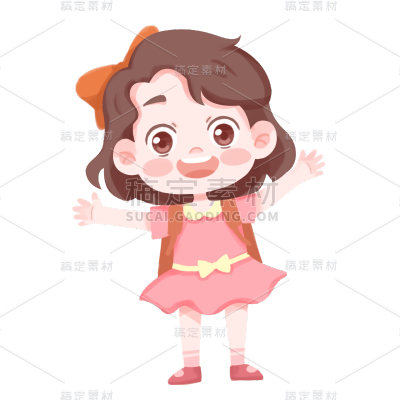 手绘-儿童人物插画贴纸-小女孩