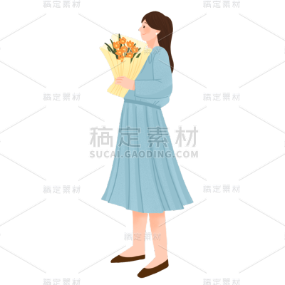 手绘风-人物插画贴纸-女孩