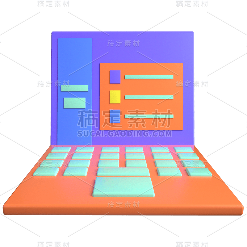 C4D-商务科技风贴纸-笔记本电脑