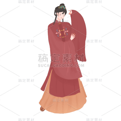 手绘-汉服少女手绘贴纸