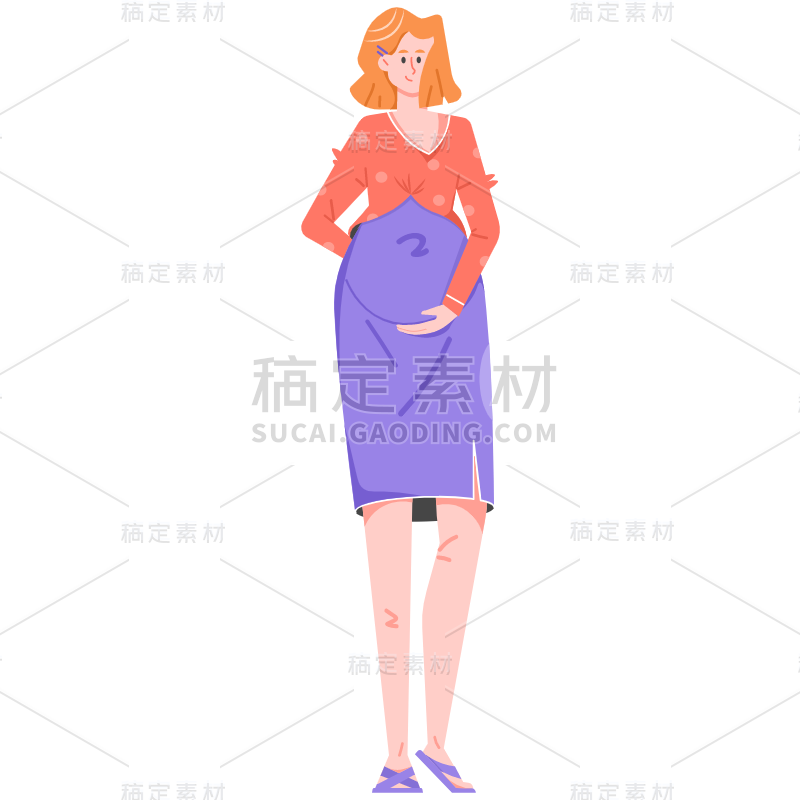 手绘-女性人物插画-孕妇5