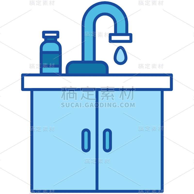 扁平-节约用水元素贴纸-厨房