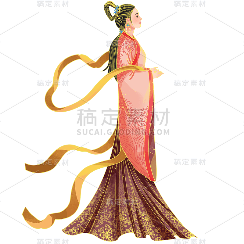 中国风-七夕元素金边贴纸-织女4