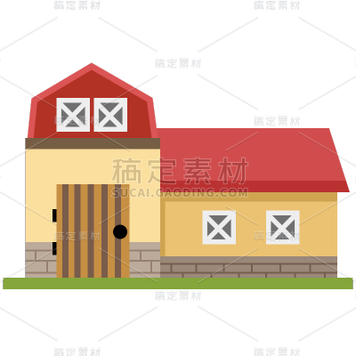 手绘-奶牛元素-房子