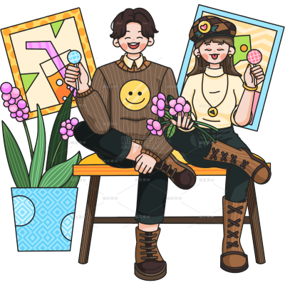 手绘-漫画情侣元素