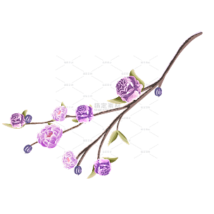 手绘紫色花枝花卉花朵元素