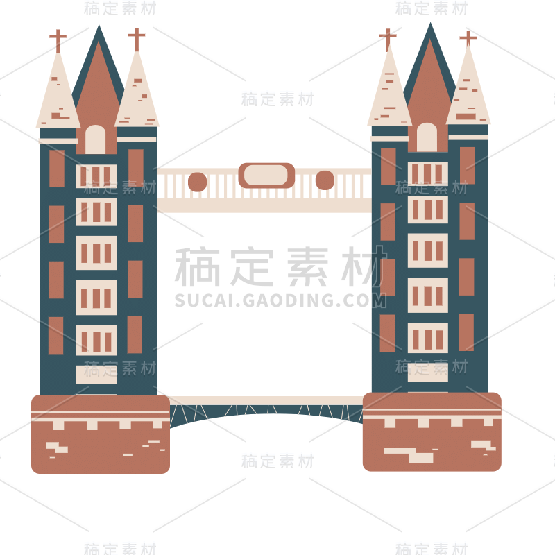 扁平-地标建筑插画-伦敦塔桥