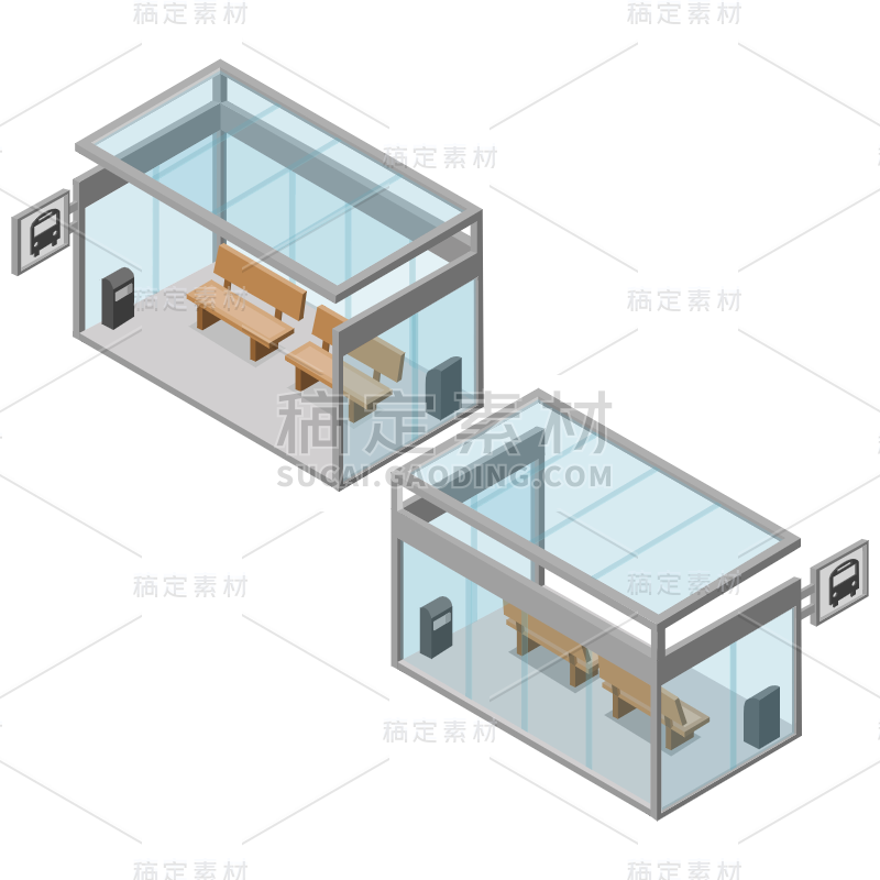 2.5D候车厅建筑元素常规贴纸2