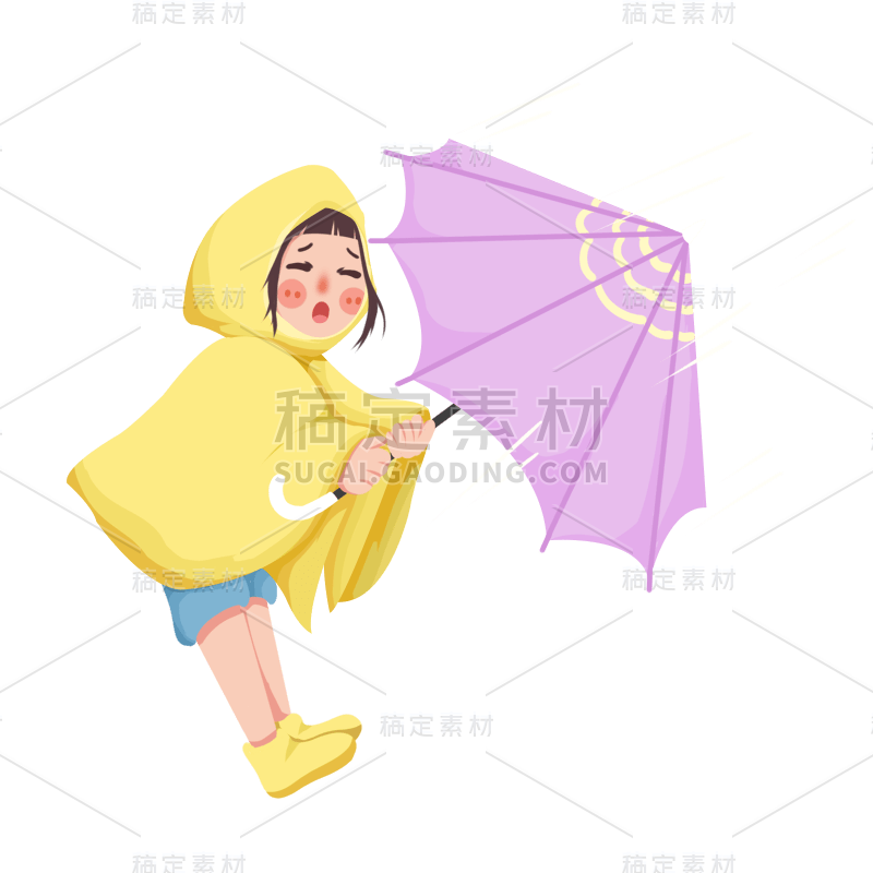 手绘-雨天女生人物插画贴纸9