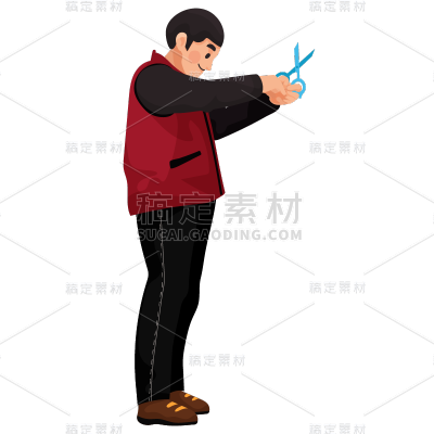 手绘-人物插画贴纸-男人剪刀