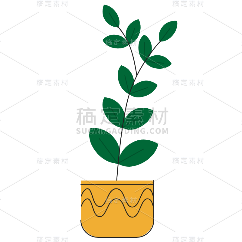 扁平-植物元素贴纸-SVG-盆栽3