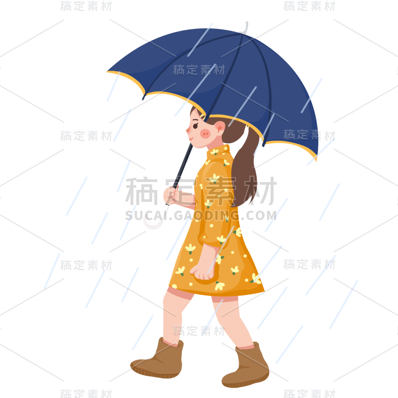 手绘-雨天女生人物插画贴纸10