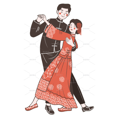 手绘喜庆中国风婚礼新人贴纸1