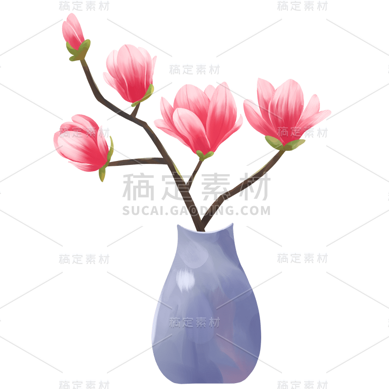 手绘粉色玉兰花油画元素