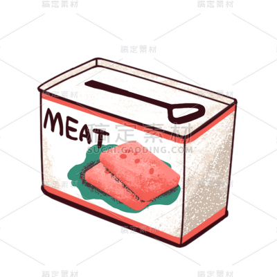手绘-美食元素罐头贴纸-午餐肉
