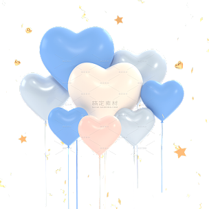 蓝色爱心气球3D情人节节日元素