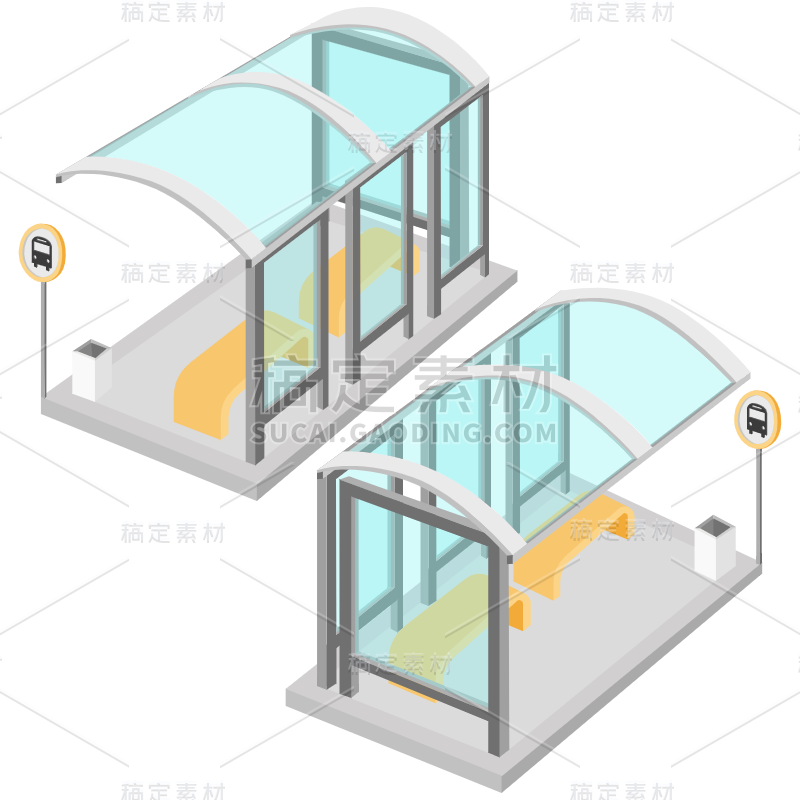 2.5D候车厅建筑元素常规贴纸1