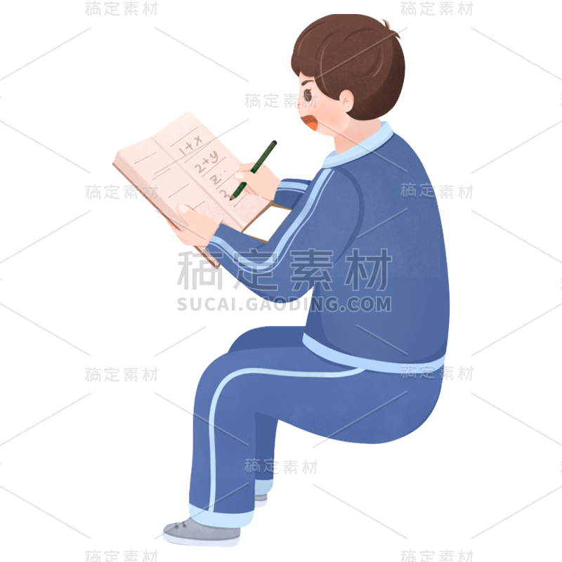 手绘教师节穿校服男学生写字