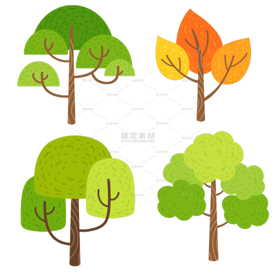 卡通手绘大树植物插画元素