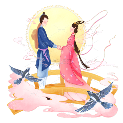 金边中国风七夕节元素人物场景4