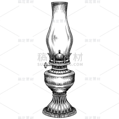 素描-民国生活工具贴纸-煤油灯